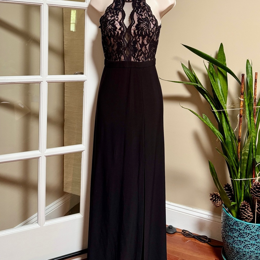 Morgan & Co. Black Lace Halter Dress
